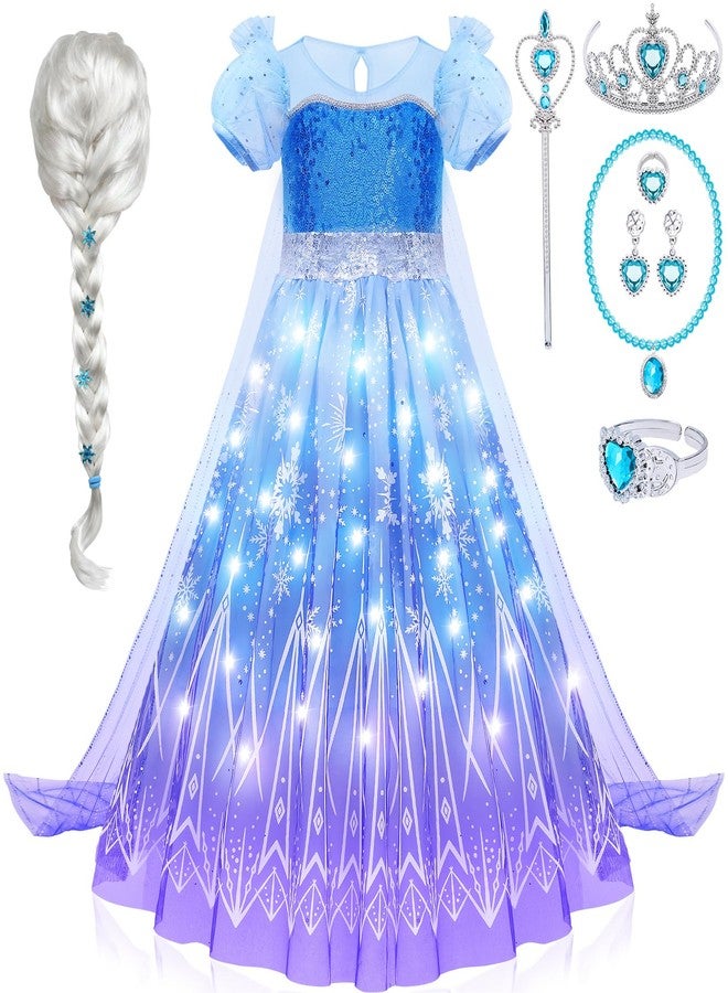 G.C Girls Light Up Elsa Costume Dress Princess Dress Up Clothes with Cape Toddler Kids Wig Crown Halloween Cosplay (100（3 Years）) - Image 1